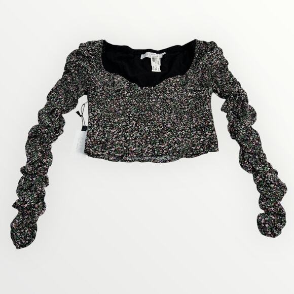 ASTR The Label Livie Floral Ruched Smocked Sleeve Top Sweetheart Neck SZ XS NWT - Picture 2 of 12